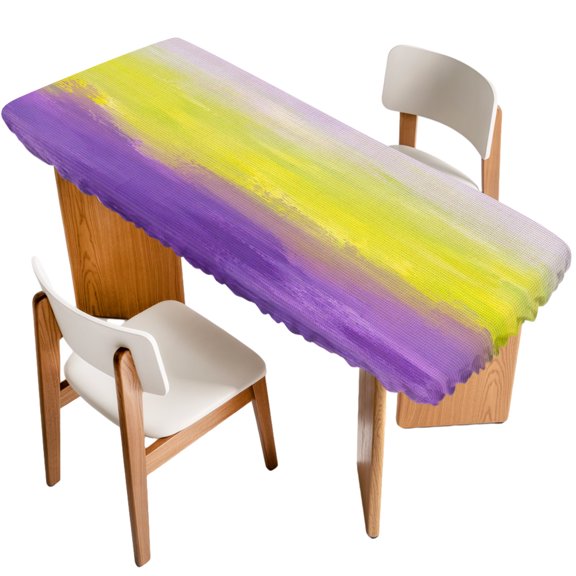 Romantic Sunset Fitted Rectangle Tablecloth 32" x 96" Boho Purple Yellow Ombre Cloud Art Wave Modern Elastic Table Cloth Fits for 8 Foot Folding Tables Waterproof Table Cover for Picnic Camping