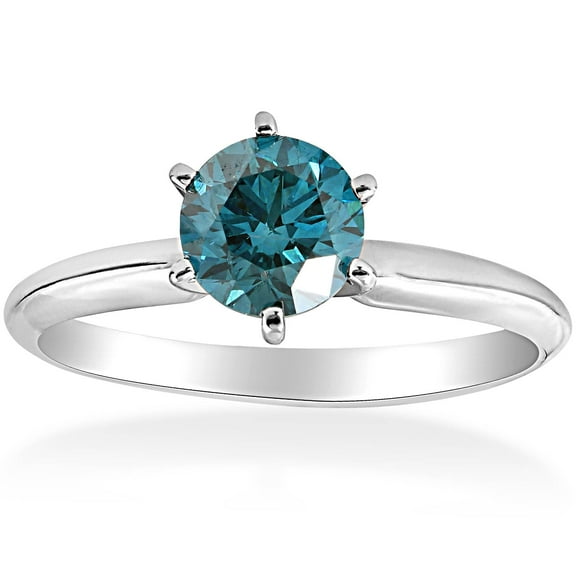 Pompeii 1 1/2ct Blue Diamond Solitaire Engagement Ring 14K White Gold (Blue,I1-I2)