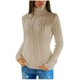 thumbnail image 1 of ZQGJB Plus Size Casual Cable Knit Sweater for Women Trendy Relaxed Fitted High Neck Comfy Pullover Tops Solid Color Slim Jumper Sweaters Beige S, 1 of 5
