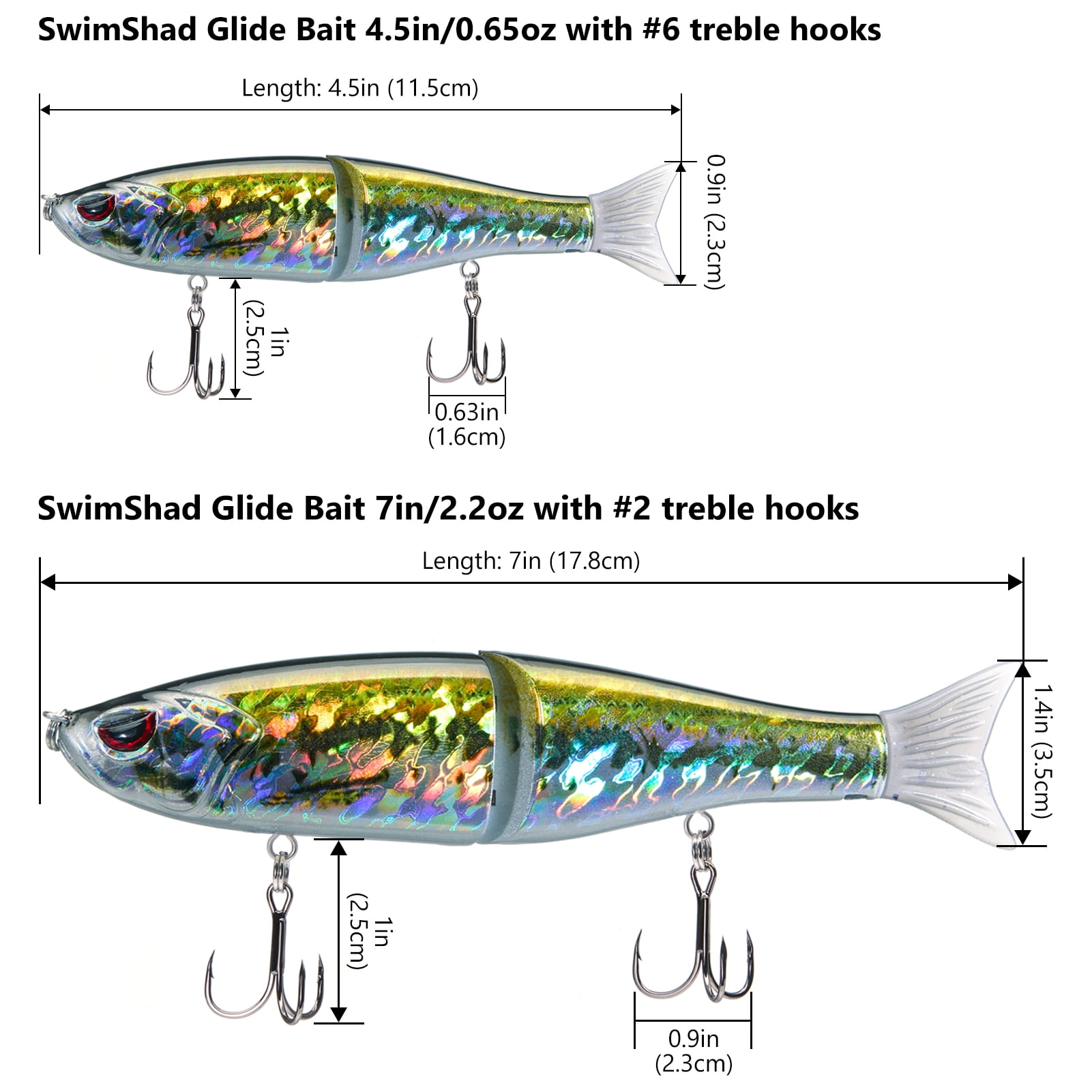 Bassdash SwimShad Glide Baits Jointed Swimbait Bass Pike Salmon Trout Muskie Fishing Lure 4.5in /18.5g