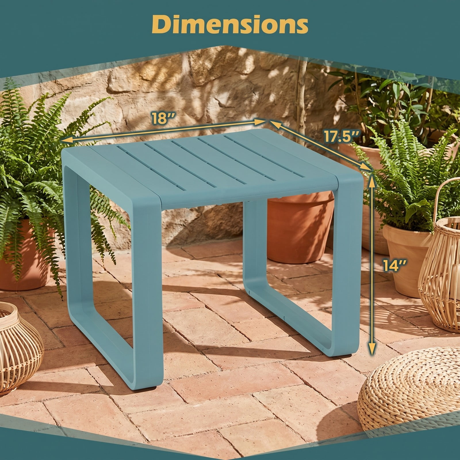 Furnibear Set of 2 Weather Resistant Slatted PP Outdoor Adirondack Side Tables for the Patio Deck Porch and Poolside, Blue