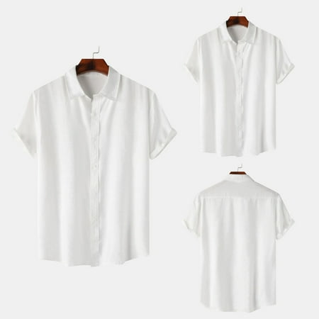 Gyexs Mens Button Down Short Sleeve Shirt White Breathable Soft Tops Comfortable Athletic Tees Shirt Activewear Men Apparel Size XXXL