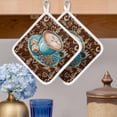 thumbnail image 2 of Coffee Pot Holders for Kitchen Heatproof Potholder, 2 Pack Brown Teal Pastoral Vintage Art Hot Pads Multipurpose Oven Pads Cloth Potholders Trivet for Cooking and Baking, 2 of 8