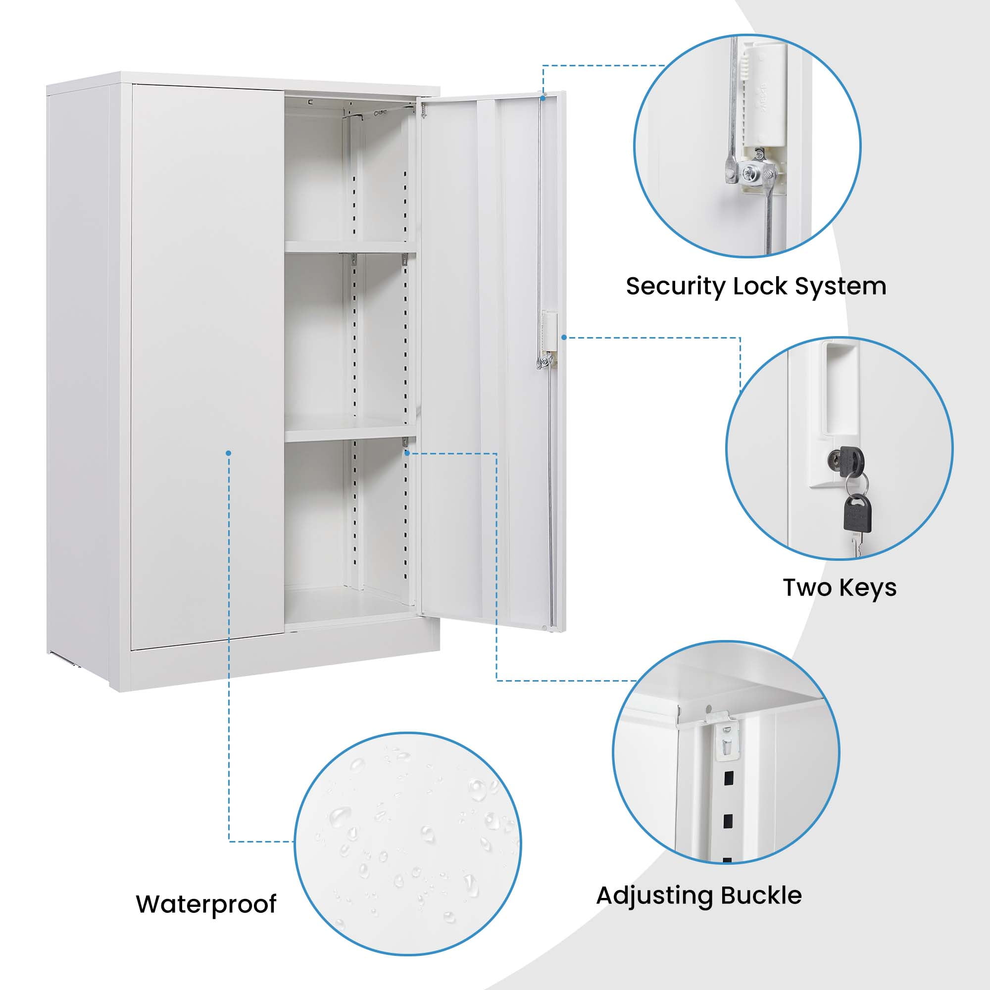 Aukfa 42" Tall Metal Garage Storage Cabinet,Utility Cabinets with Locking Doors and Adjustable Shelves, White