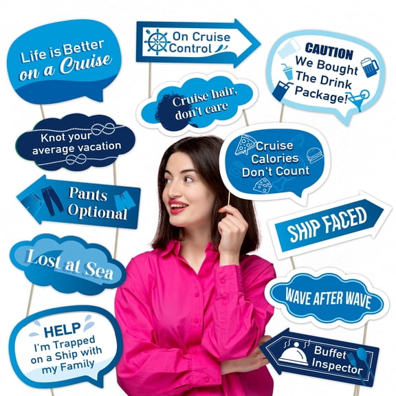 Cruise Party Photo Booth Props Set – Travel-Themed Decorations for Vacations, Bon Voyage, and Nautical Events (12 pcs)