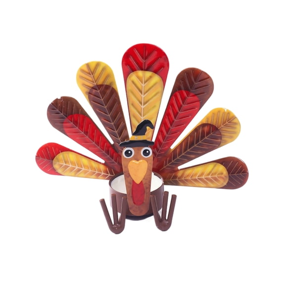 Metal Turkey Tealight Holder, Colorful Sitting Turkey Candle Stand Thanksgiving Tabletop Centerpiece Decorative Animal Figurine for Home Holiday Decor, Multicolor