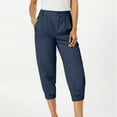 thumbnail image 2 of cFmduc Womens Capri Pants Lightweight Elastic Waist Cropped Baggy Trousers Summer Vacation Beach Pants with Pockets, 2 of 5