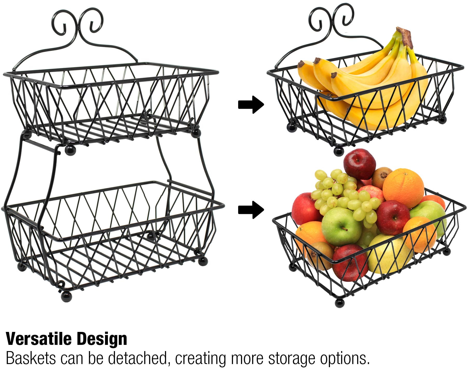 Fruit Basket Display Stand, 2-Tier, Counter Storage Antique Metal