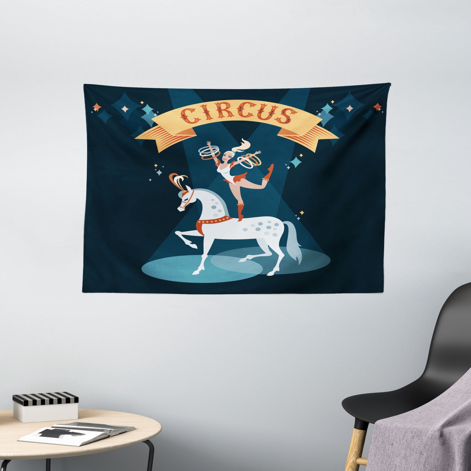 Circus Tapestry, Carnival Arena Girl Performer Dancing with Rings on a ...