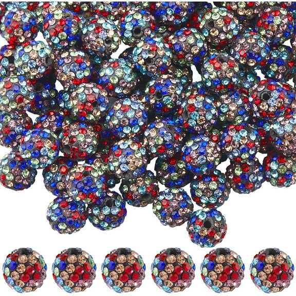 100Pcs 10mm Rhinestone Beads Disco Ball Bead Bulk Colorful Polymer Clay Glass Mini Pave Charms Diamond Gems Spacer Pen Beads for Jewelry Making DIY Necklace Bracelet Crafts Supplies Colorful