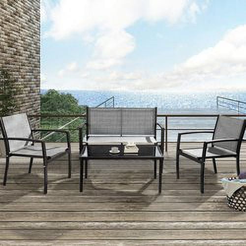 Devoko 4‑Piece Patio Bistro Set – Textilene Outdoor Conversation Set with Loveseat and Tea Table, Gray