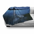 thumbnail image 3 of Lake Soft Flannel Fleece Blanket, Fantasy Midnight View with Crescent Moon in the Sky Green Shoreline with Stones, Cozy Plush for Indoor and Outdoor Use, 50" x 70", Blue Grey Green, by Ambesonne, 3 of 6