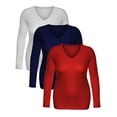 thumbnail image 6 of Emmalise Women's Junior amd Plus Size Vneck Tshirt Long Sleeves Shirt Tee, Small, 3Pk White, Navy, Red, 6 of 7