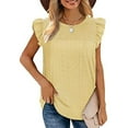 thumbnail image 2 of Plus Size Summer Tops for Women Crochet Crewneck Ruffle Shorts Sleeve T Shirts Loose Blouses, 2 of 9