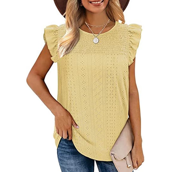 Chbgutlmr Womens Tank Tops Sleeveless Eyelet Crew Neck Ruffled Blouse Tops Casual Summer Dressy Shirts Tops
