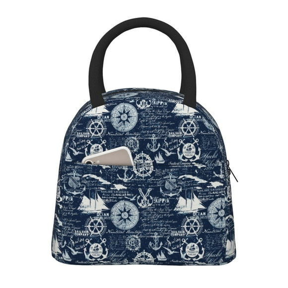 Kdxio Sailing Cruises Nautical for Large Insulated Lunch Bag Thermal Tote Picnic Cooler Food Carrier Oxford Reusable Meal Bag Work Commute