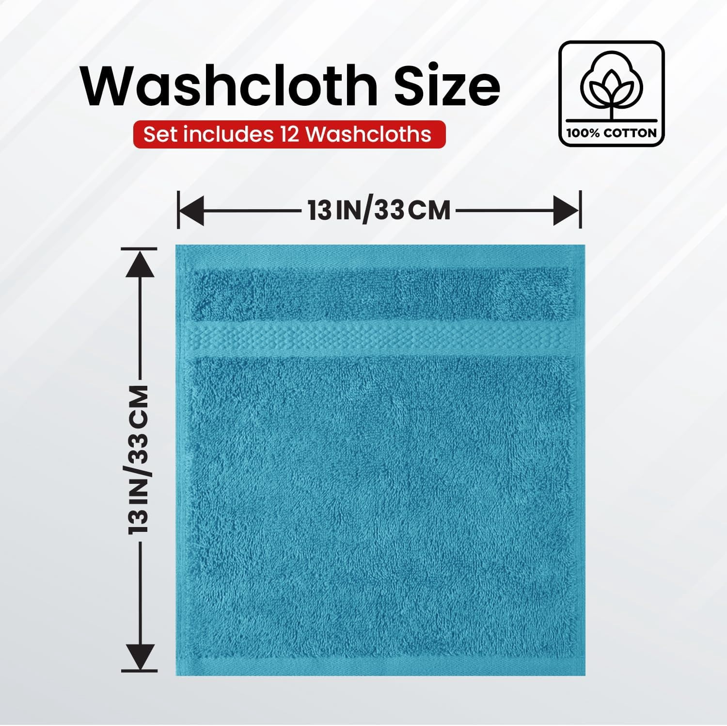 Infinitee Xclusives 12 Pack Premium Teal soft Wash Cloths and Face Towels, 13x13 100% Cotton