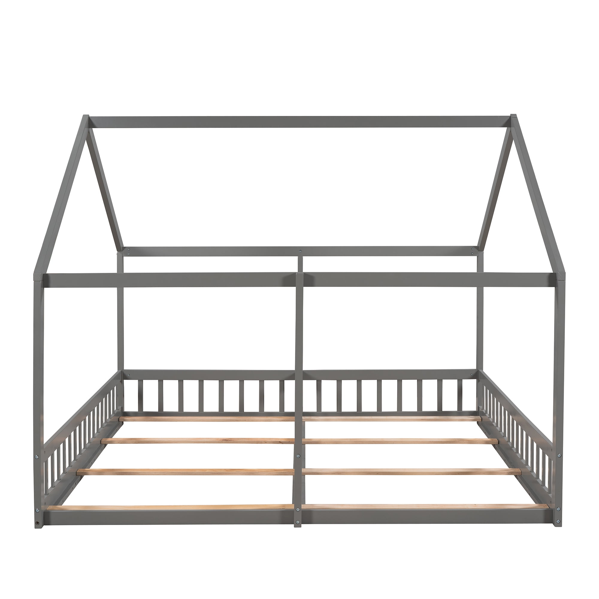 Euroco Modern Wood Two Beds in One Canopy Platform Bed, 2-in-1 Twin Size Bed for Kids Teens Bedroom, Gray