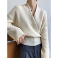 thumbnail image 2 of AOSSVIAO-suéter de punto con cuello en V para mujer, Jersey cálido, suelto, Base, Tops, otoño e invierno, 2024, 2 of 5
