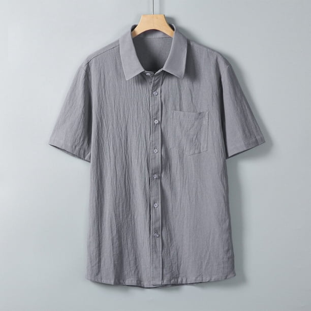 pstuiky camisetas de hombre, Camisa informal de manga corta con solapa y botones de color liso para hombre camisetas de hombre xxl