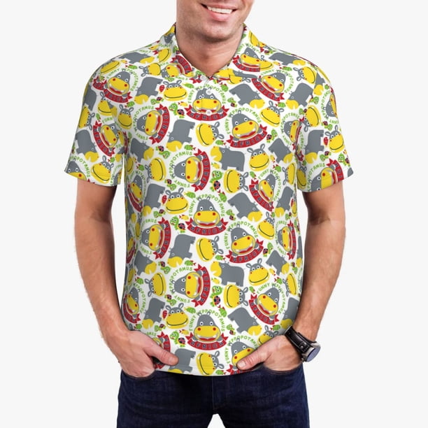 Balery Hippopotamus Camisa Polo de Hombre con Estampado, de Manga Corta y Tejido Medio, Camisa Tipo Golf Polo-Small
