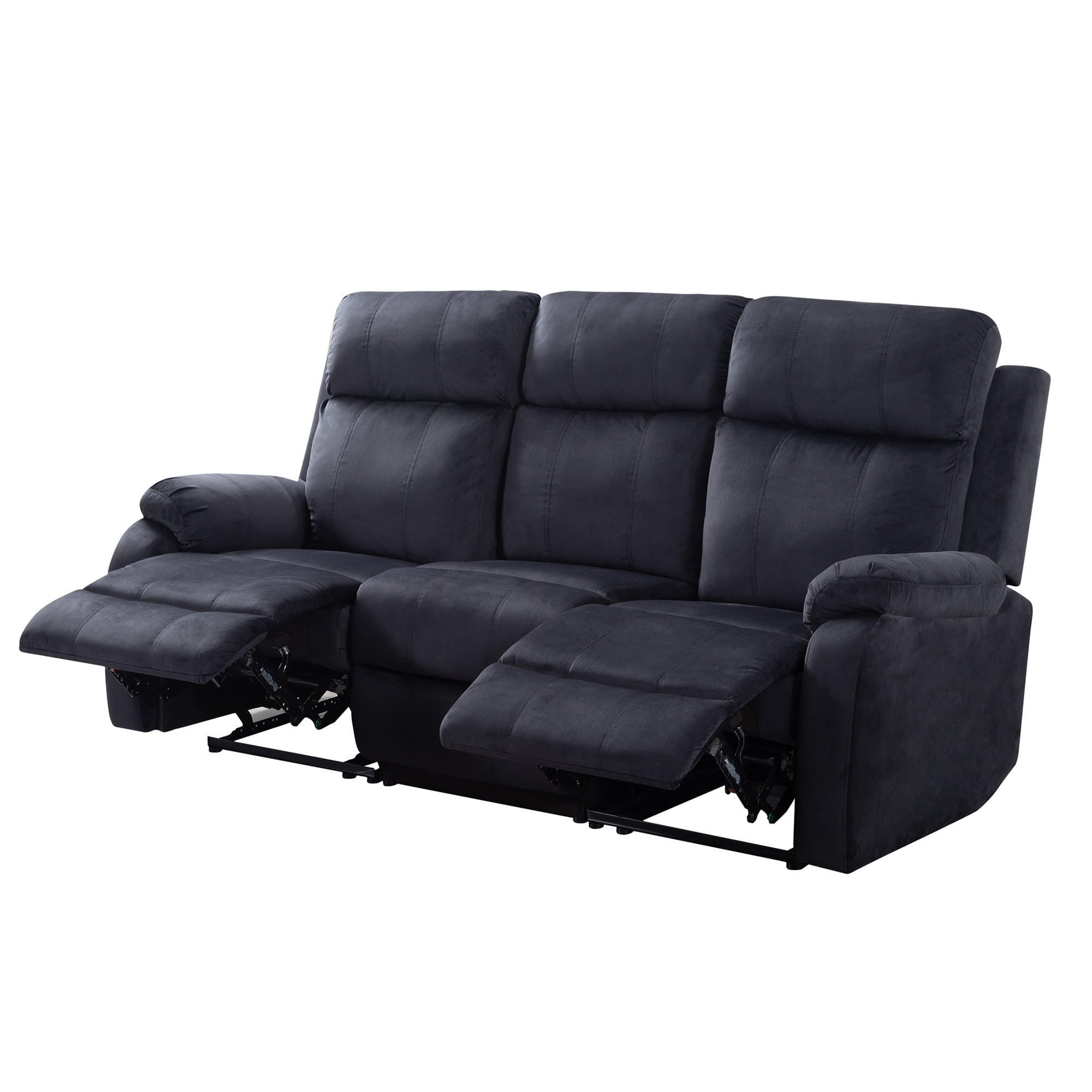 Kadyn 3-Seater Manual Recliner Living Room Set, Sectional Recliner Sofa Set for Living Room, Velvet Recliner Chair Sofa Set, Black