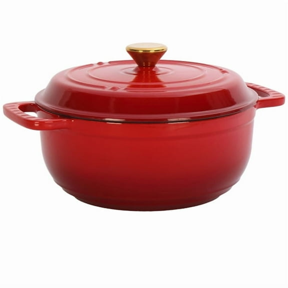 Cast iron 6QT cooking pot - Gradient red - Includes two silicone gloves - Enamel pot