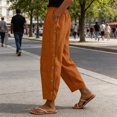 thumbnail image 3 of JUUNthy Womens Cropped Pants, Straight Leg Side Buttons with Pockets Spring Summer Trendy Casual Pants Blue L, 3 of 6