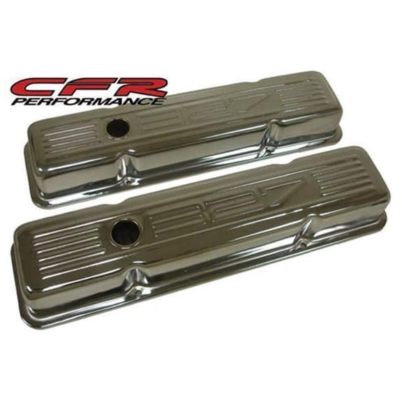 CFR HZ-9853-C 1958-86 Chevy Small Block 327 Tall Steel Valve Covers - Chrome with 327 Logo