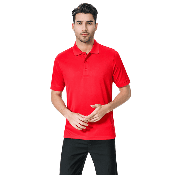 Zfeel Men's Short Sleeve Mesh Polo, Dry Fit Moisture Wicking 100% Polyester Shirt, Cherry Red, 1-Pack, L