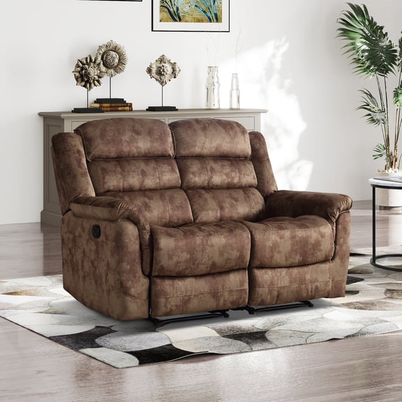 Bonzy Home Cloth Loveseat Recliner Manual Reclining Sofa for Living Room & Meeting Room Brown
