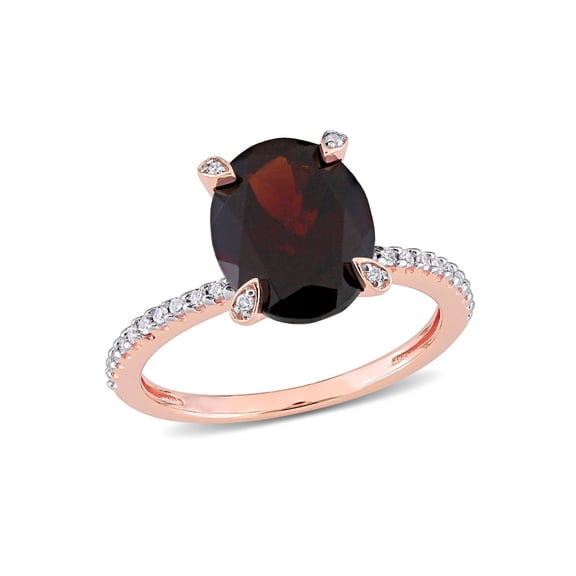 3.00 Carat (Ctw) Oval Garnet Ring in 10K Rose Gold with Diamonds 1/10 carat (Ctw) for Women