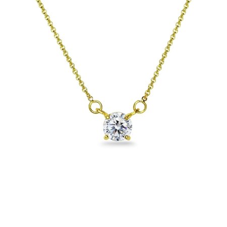 - ICZ Stonez Sterling Silver 6mm Solitaire Choker Necklace Made with Swarovski Zirconia