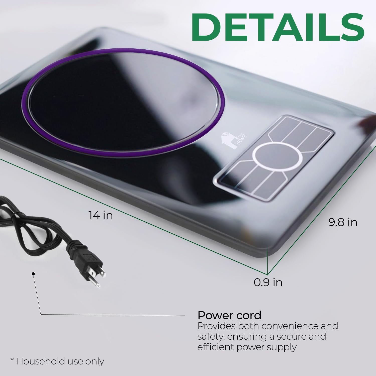 EconoHome Superconductor Portable Cooktop - Extra Thin & Portable Electric Stove for Cooking, Kitchen, Home, Apartment, Dorm - Stainless Steel, Microcrystalline Glass Burner - Adjustable Temperature