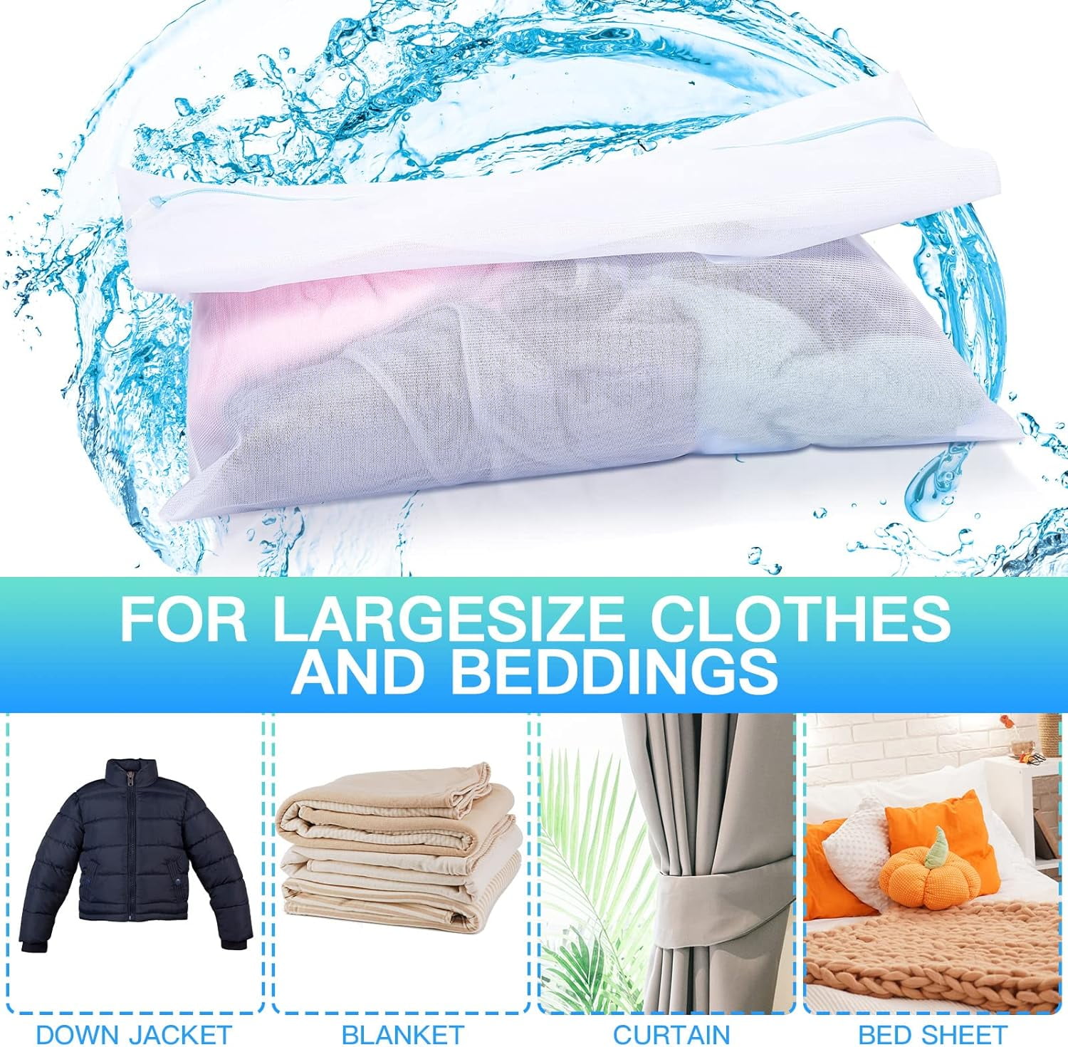 4 Pieces Jumbo Mesh Laundry Bags, 43 x 35 and 24 x 32 Inches Large Mesh Wash Bags Zippered Garment Bag