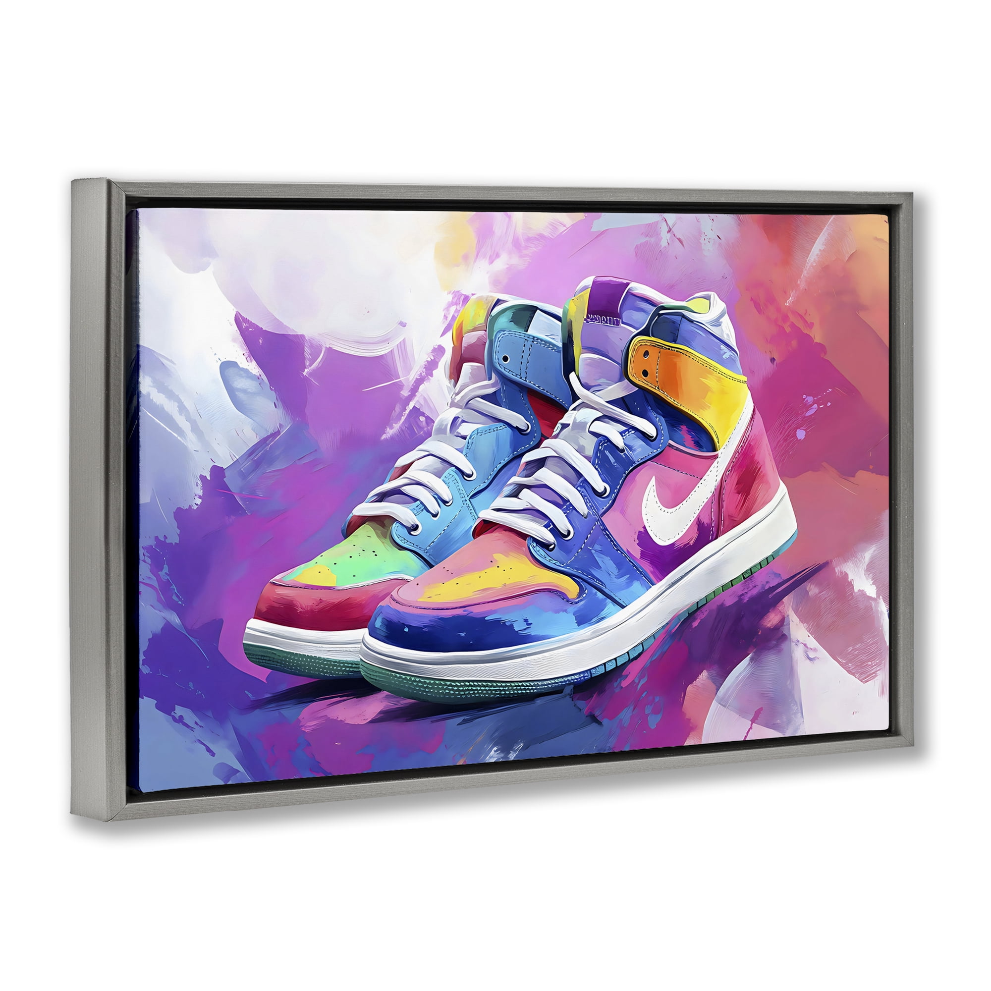 Stupell Industries Stylish Vintage Sneakers Gray Framed Floater Canvas Wall Art, design by Creative Studio