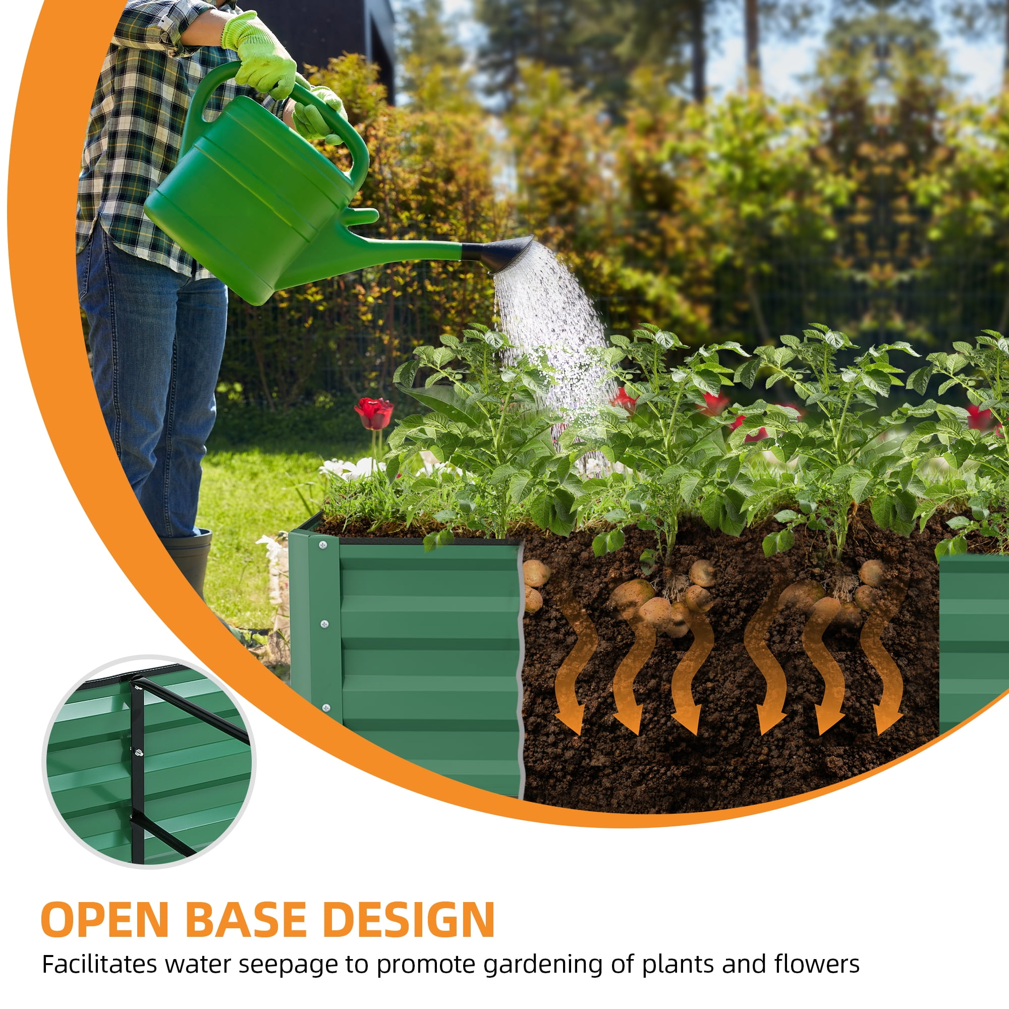 Uforic 12ft x 4ft Raised Garden Bed Kit Galvanized Metal Planter Box with Safety Features, Green