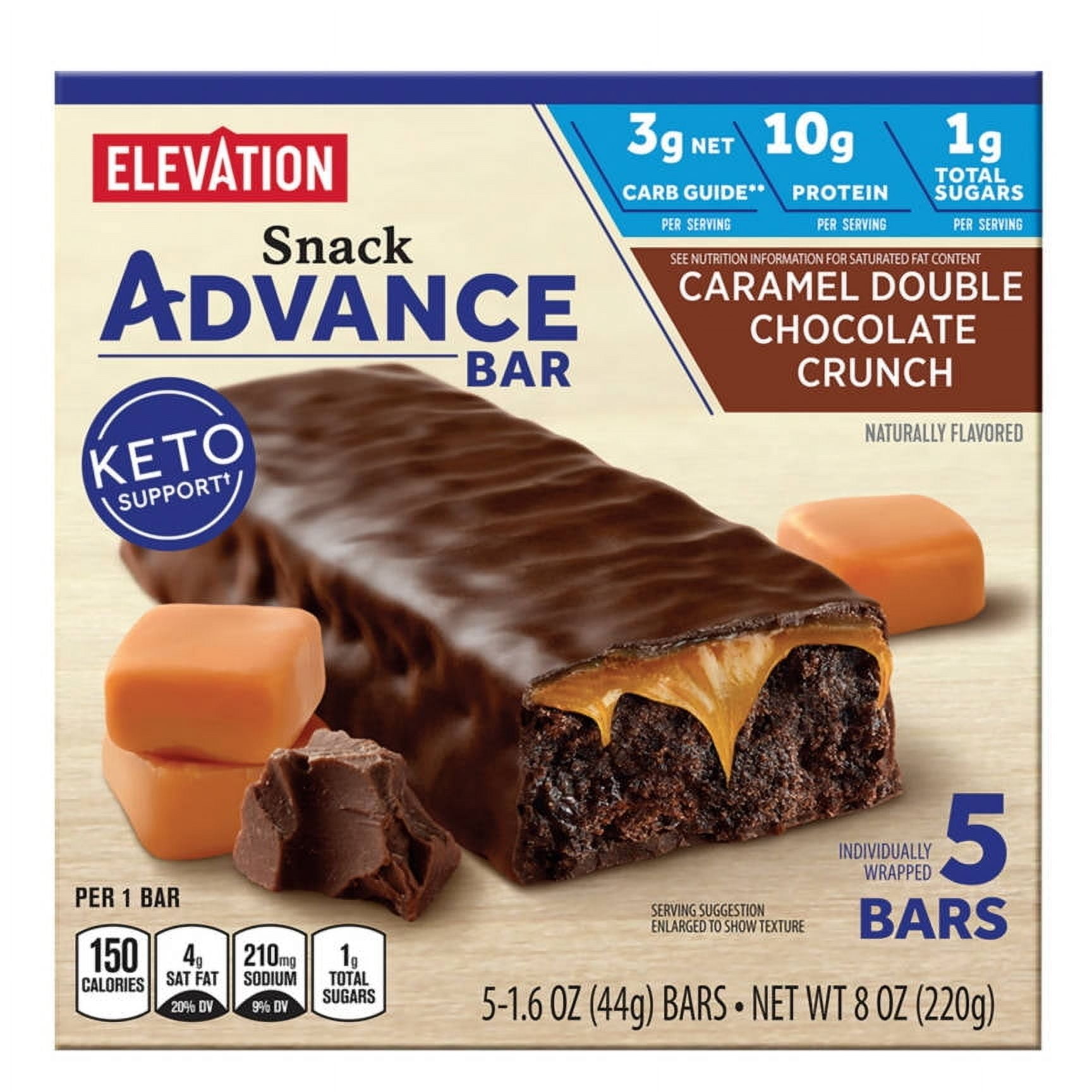 2PK - Elevation Caramel Double Chocolate Crunch Advance Snack Bars, 5 count