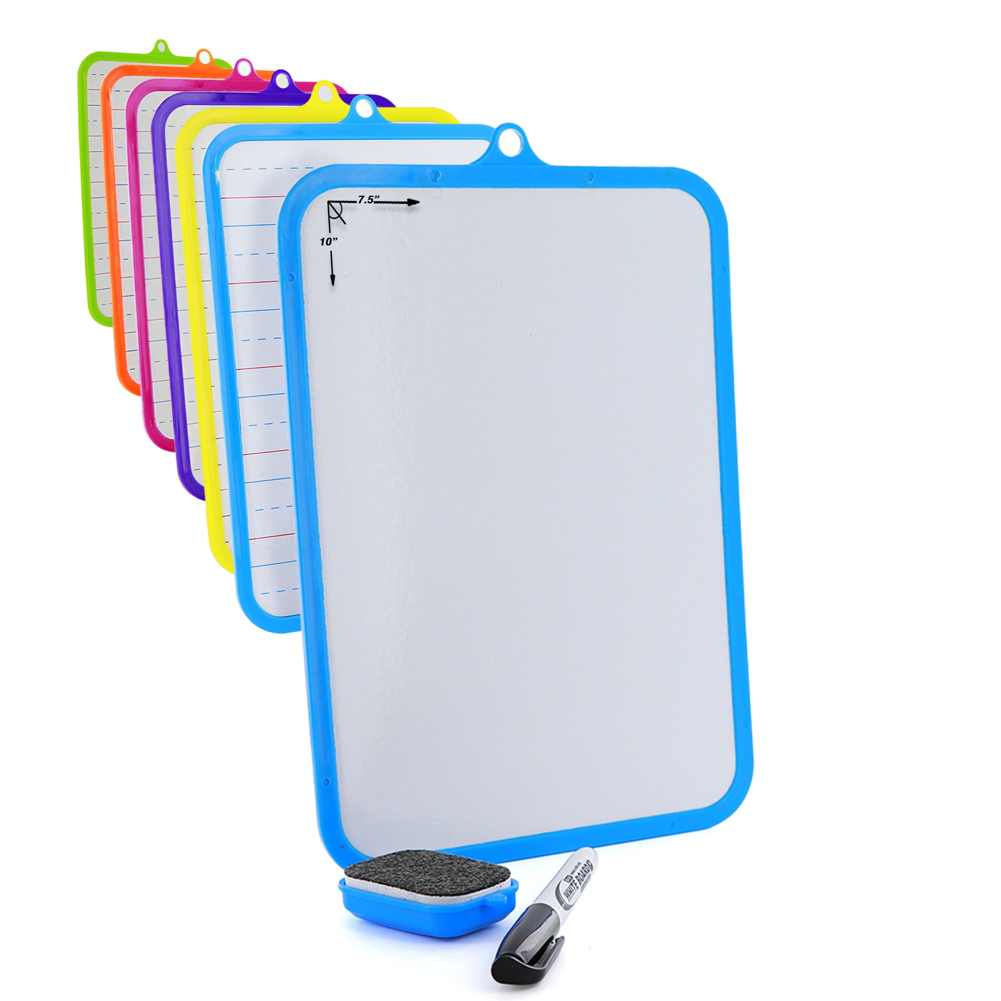 7.4â€ X 10.3â€ Double Sided Dry Erase Learning Board for Students and Classroom with Marker & Eraser Perfect for Writing Practice, Math Practice, Picture Drawing and Games (Pack of 6) by - Emraw