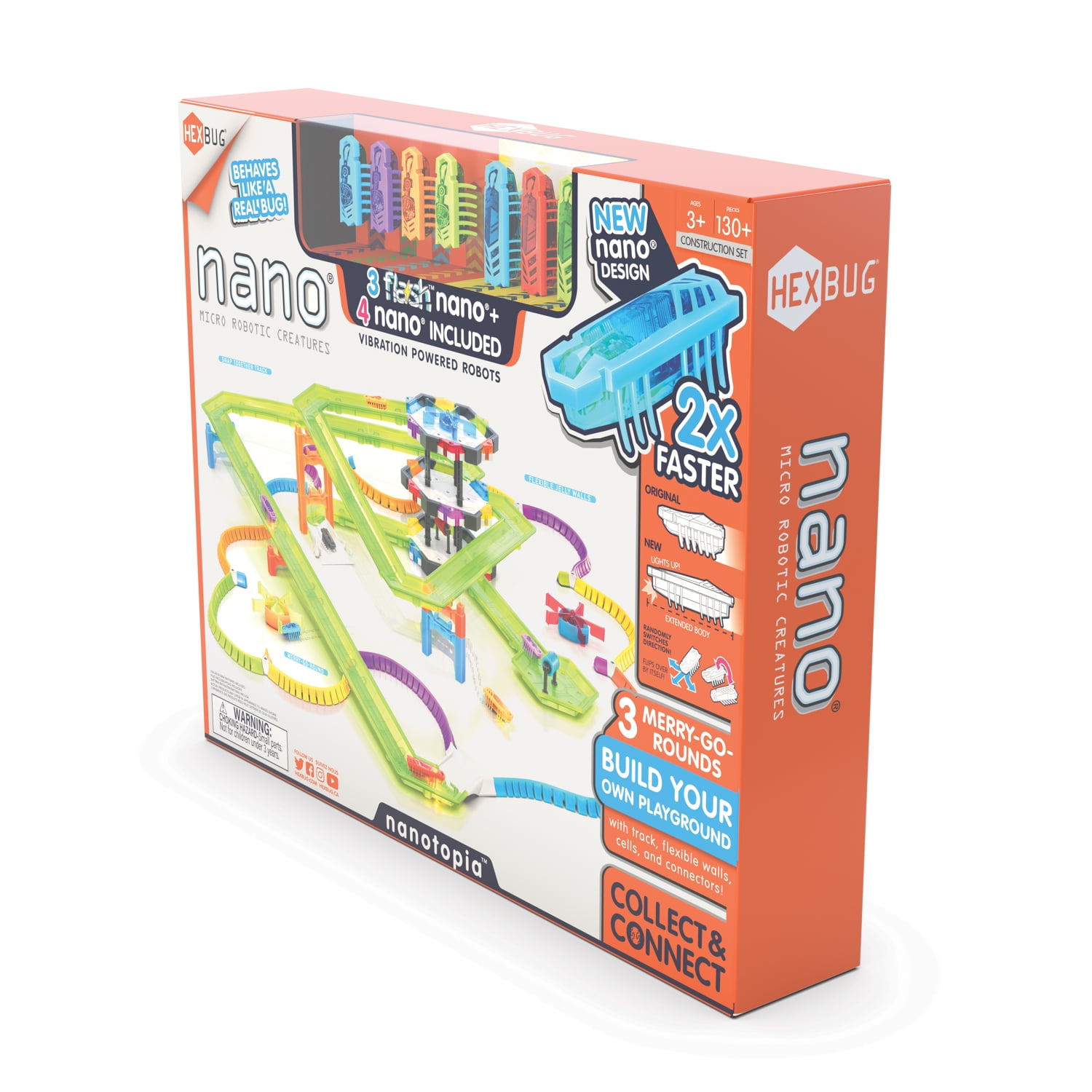Over 130 Pieces and Batteries Included Colorful Sensory Playset for Kids Build Your Own Playground HEXBUG Flash Nano nanotopia 