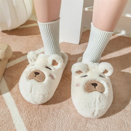 

uikmnh Women Shoes Women Slippers Autumn And Winter Indoor Fashion Comfortable Cute Cartoon Flat Warm Non Slip White 7.5