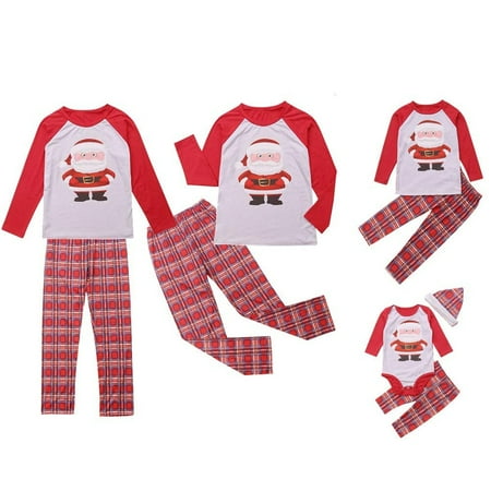 

Tretra Christmas Family Pajamas Set Adult Kids Sleepwear Nightwear Long Sleeve Santa Claus T shirt Plaid Pants Clothes Set