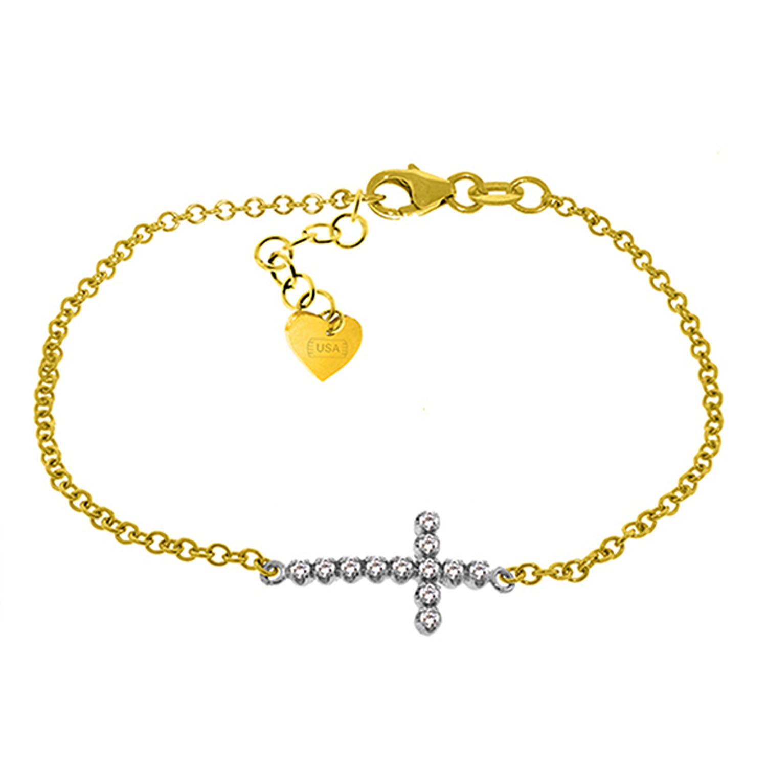 Galaxy Gold 14K Solid Gold 0.18 Carat Natural Diamond Cross Bracelet for Women - Yellow Gold Fine Jewelry