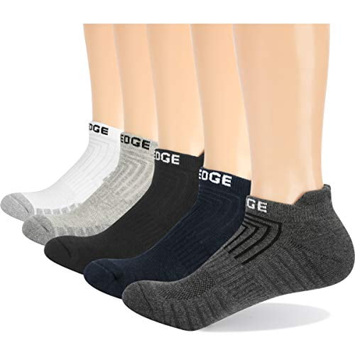 YUEDGE 5 Pairs Breathable Cotton Cushion Fitness Socks Athletic Sports Ankle Running Socks Low Cut for Men 6-11 