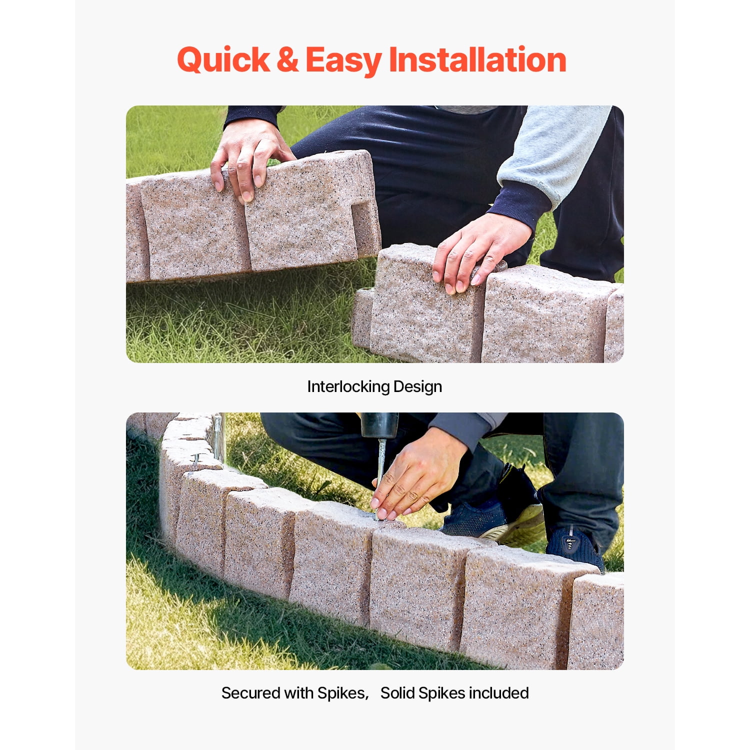KFFKFF Imitation Stone Landscape Border 46.8 x 3.9 in Authentic Lawn Border, Adaptable Brick-Like Garden Border with Grounding Pegs, Durable Driveway and Walkway Edging in Beige, Resistant to Fading
