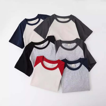 Boys Tshirts Loose Fit Solid Print Crew Neck Short Sleeve Raglan Tops for Summer Boys Tops Tees Shirts Grey2 12 Years-13 Years