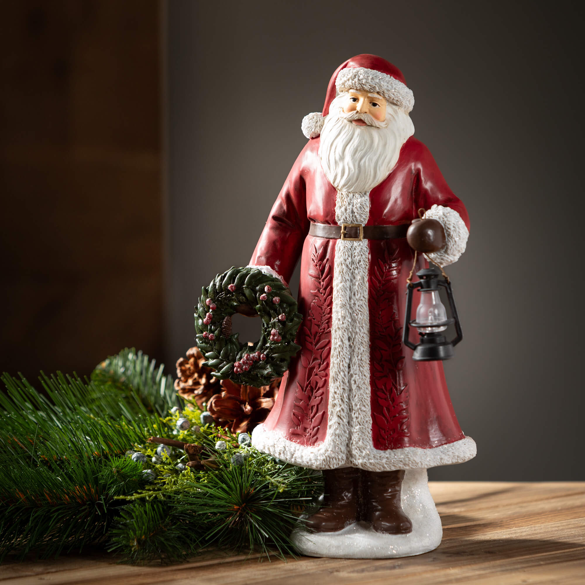 12.25"H Sullivans Christmas Woodland Santa With Wreath, Multicolor