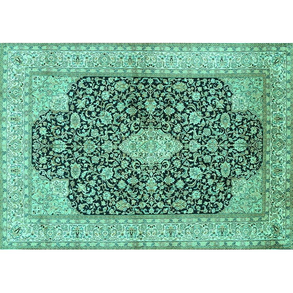 Ahgly Company Indoor Rectangle Medallion Turquoise Blue Traditional Area Rugs, 5' x 7'
