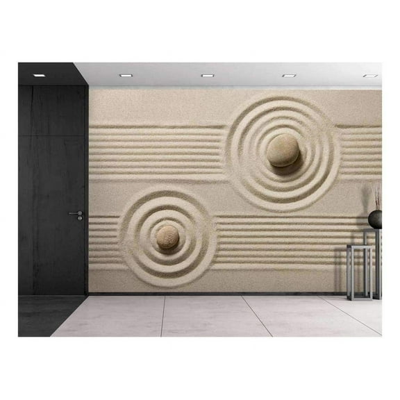 wall26 - Rocks Over a Rippled Sand Effect and Straight Lines - Wall Mural, Removable Sticker, Home Decor - 100x144 inches
