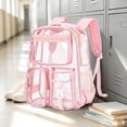 thumbnail image 3 of Transparent Backpack for Women Men, Clear PVC Bookbag Stadium Approved Heavy Duty School Bag with Reinforced Shoulder Straps - Spacious Travel Daypack for Students Teens Adults, Concert, Work, Pink, 3 of 7